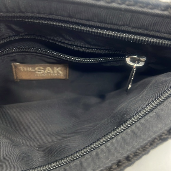 The Sak Elliot Lucca black crocheted mini top handle bag/purse small size zipper - Picture 5 of 16